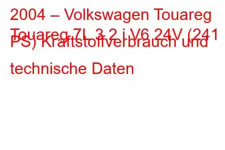 2004 – Volkswagen Touareg
Touareg 7L 3.2 i V6 24V (241 PS) Kraftstoffverbrauch und technische Daten