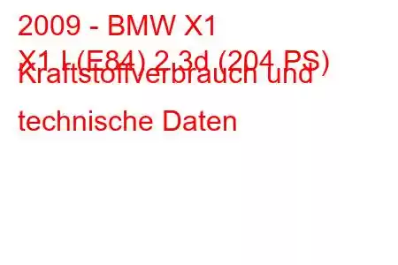 2009 - BMW X1
X1 I (E84) 2.3d (204 PS) Kraftstoffverbrauch und technische Daten