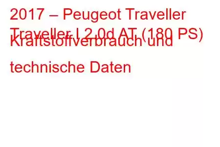 2017 – Peugeot Traveller
Traveller I 2.0d AT (180 PS) Kraftstoffverbrauch und technische Daten