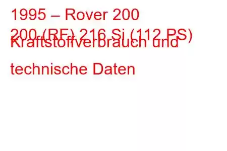 1995 – Rover 200
200 (RF) 216 Si (112 PS) Kraftstoffverbrauch und technische Daten