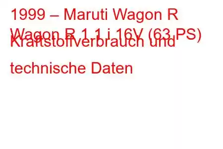 1999 – Maruti Wagon R
Wagon R 1.1 i 16V (63 PS) Kraftstoffverbrauch und technische Daten