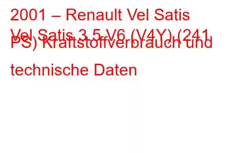 2001 – Renault Vel Satis
Vel Satis 3.5 V6 (V4Y) (241 PS) Kraftstoffverbrauch und technische Daten