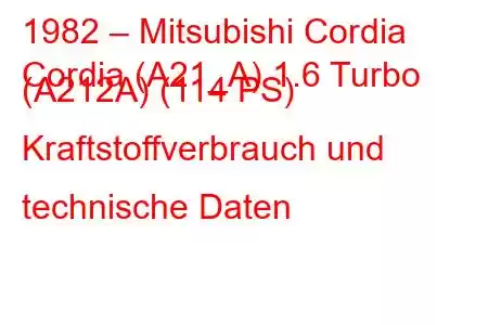 1982 – Mitsubishi Cordia
Cordia (A21_A) 1.6 Turbo (A212A) (114 PS) Kraftstoffverbrauch und technische Daten