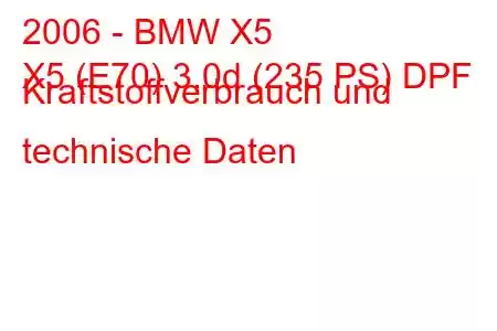 2006 - BMW X5
X5 (E70) 3.0d (235 PS) DPF Kraftstoffverbrauch und technische Daten