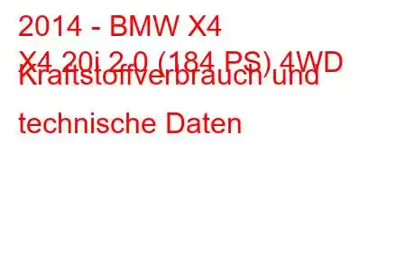 2014 - BMW X4
X4 20i 2.0 (184 PS) 4WD Kraftstoffverbrauch und technische Daten