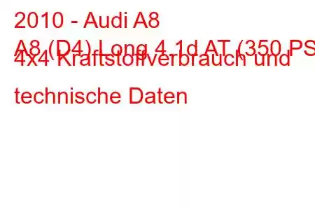 2010 - Audi A8
A8 (D4) Long 4.1d AT (350 PS) 4x4 Kraftstoffverbrauch und technische Daten