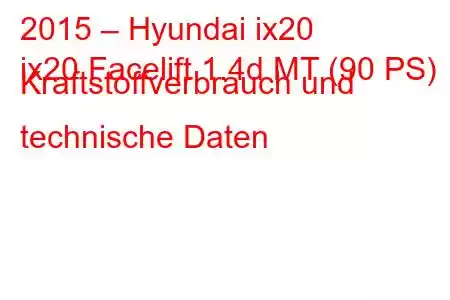 2015 – Hyundai ix20
ix20 Facelift 1.4d MT (90 PS) Kraftstoffverbrauch und technische Daten