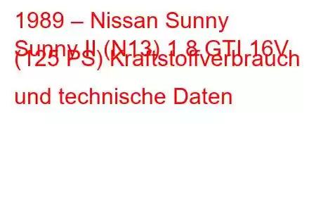 1989 – Nissan Sunny
Sunny II (N13) 1.8 GTI 16V (125 PS) Kraftstoffverbrauch und technische Daten