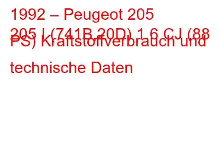 1992 – Peugeot 205
205 I (741B,20D) 1,6 CJ (88 PS) Kraftstoffverbrauch und technische Daten