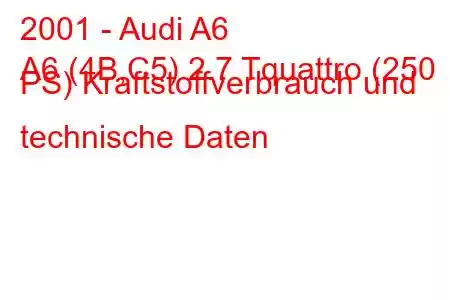 2001 - Audi A6
A6 (4B,C5) 2.7 Tquattro (250 PS) Kraftstoffverbrauch und technische Daten