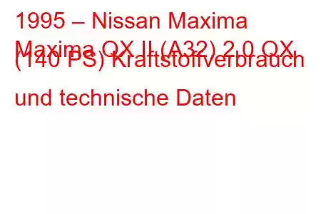 1995 – Nissan Maxima
Maxima QX II (A32) 2.0 QX (140 PS) Kraftstoffverbrauch und technische Daten