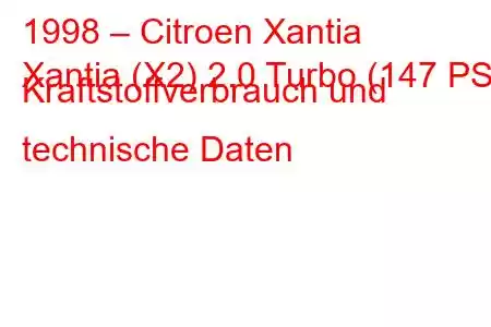 1998 – Citroen Xantia
Xantia (X2) 2.0 Turbo (147 PS) Kraftstoffverbrauch und technische Daten