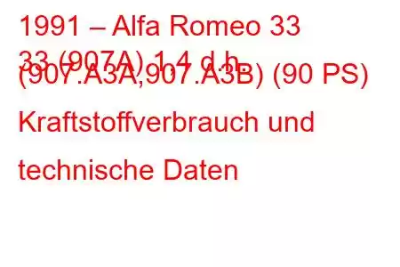 1991 – Alfa Romeo 33
33 (907A) 1,4 d.h. (907.A3A,907.A3B) (90 PS) Kraftstoffverbrauch und technische Daten