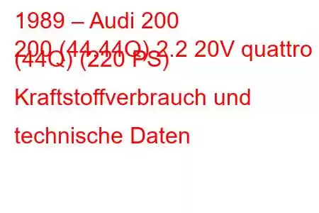 1989 – Audi 200
200 (44,44Q) 2.2 20V quattro (44Q) (220 PS) Kraftstoffverbrauch und technische Daten