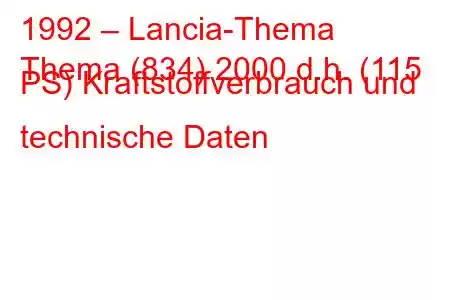 1992 – Lancia-Thema
Thema (834) 2000 d.h. (115 PS) Kraftstoffverbrauch und technische Daten