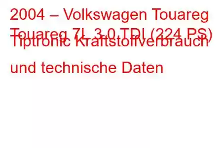 2004 – Volkswagen Touareg
Touareg 7L 3.0 TDI (224 PS) Tiptronic Kraftstoffverbrauch und technische Daten