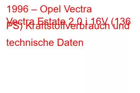 1996 – Opel Vectra
Vectra Estate 2.0 i 16V (136 PS) Kraftstoffverbrauch und technische Daten