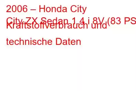 2006 – Honda City
City ZX Sedan 1.4 i 8V (83 PS) Kraftstoffverbrauch und technische Daten