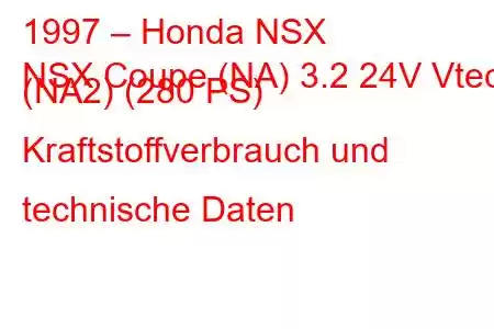 1997 – Honda NSX
NSX Coupe (NA) 3.2 24V Vtec (NA2) (280 PS) Kraftstoffverbrauch und technische Daten