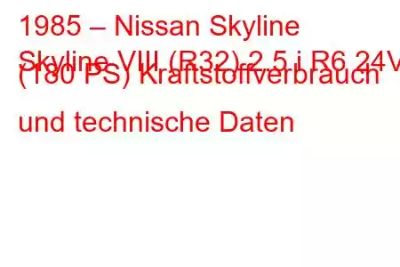 1985 – Nissan Skyline
Skyline VIII (R32) 2.5 i R6 24V (180 PS) Kraftstoffverbrauch und technische Daten