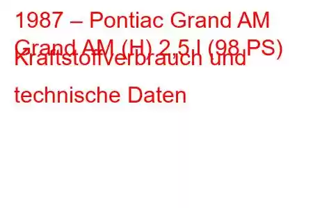 1987 – Pontiac Grand AM
Grand AM (H) 2,5 l (98 PS) Kraftstoffverbrauch und technische Daten