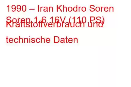 1990 – Iran Khodro Soren
Soren 1.6 16V (110 PS) Kraftstoffverbrauch und technische Daten