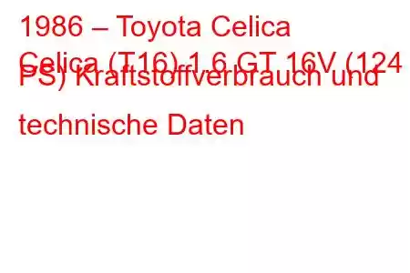 1986 – Toyota Celica
Celica (T16) 1.6 GT 16V (124 PS) Kraftstoffverbrauch und technische Daten