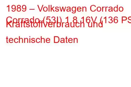 1989 – Volkswagen Corrado
Corrado (53I) 1.8 16V (136 PS) Kraftstoffverbrauch und technische Daten