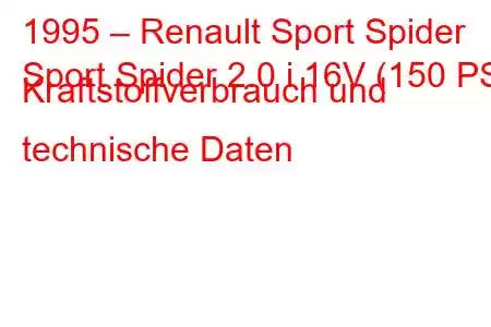 1995 – Renault Sport Spider
Sport Spider 2.0 i 16V (150 PS) Kraftstoffverbrauch und technische Daten