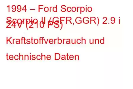 1994 – Ford Scorpio
Scorpio II (GFR,GGR) 2.9 i 24V (210 PS) Kraftstoffverbrauch und technische Daten