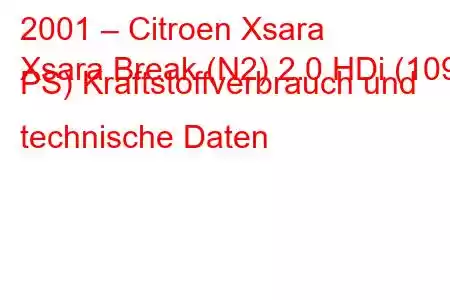 2001 – Citroen Xsara
Xsara Break (N2) 2.0 HDi (109 PS) Kraftstoffverbrauch und technische Daten