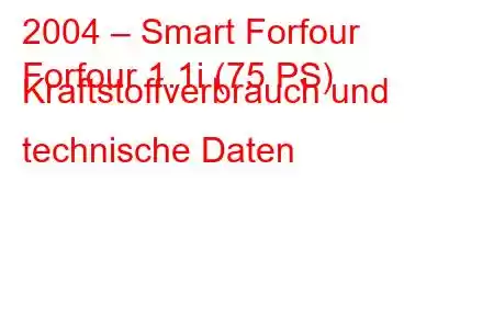 2004 – Smart Forfour
Forfour 1.1i (75 PS) Kraftstoffverbrauch und technische Daten