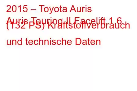 2015 – Toyota Auris
Auris Touring II Facelift 1.6 (132 PS) Kraftstoffverbrauch und technische Daten