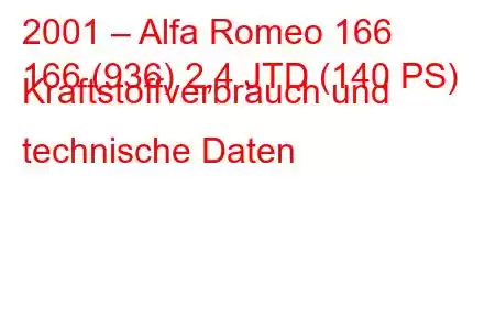 2001 – Alfa Romeo 166
166 (936) 2,4 JTD (140 PS) Kraftstoffverbrauch und technische Daten