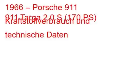 1966 – Porsche 911
911 Targa 2.0 S (170 PS) Kraftstoffverbrauch und technische Daten