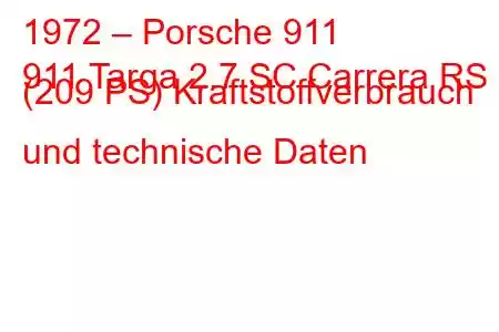 1972 – Porsche 911
911 Targa 2.7 SC Carrera RS (209 PS) Kraftstoffverbrauch und technische Daten