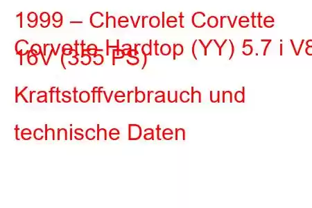 1999 – Chevrolet Corvette
Corvette Hardtop (YY) 5.7 i V8 16V (355 PS) Kraftstoffverbrauch und technische Daten