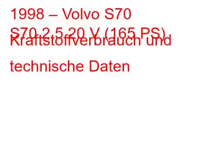 1998 – Volvo S70
S70 2,5 20 V (165 PS) Kraftstoffverbrauch und technische Daten