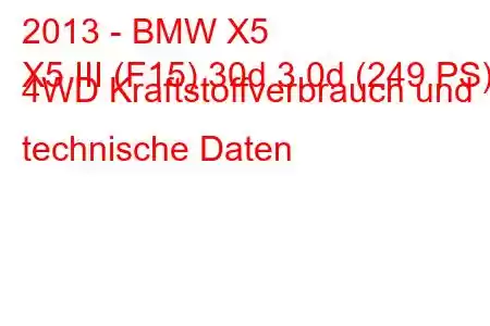 2013 - BMW X5
X5 III (F15) 30d 3.0d (249 PS) 4WD Kraftstoffverbrauch und technische Daten