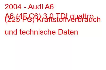 2004 - Audi A6
A6 (4F,C6) 3.0 TDI quattro (225 PS) Kraftstoffverbrauch und technische Daten