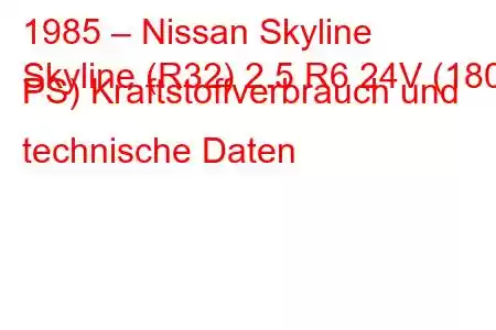 1985 – Nissan Skyline
Skyline (R32) 2.5 R6 24V (180 PS) Kraftstoffverbrauch und technische Daten