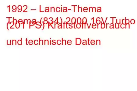 1992 – Lancia-Thema
Thema (834) 2000 16V Turbo (201 PS) Kraftstoffverbrauch und technische Daten