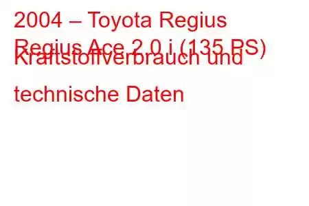 2004 – Toyota Regius
Regius Ace 2.0 i (135 PS) Kraftstoffverbrauch und technische Daten