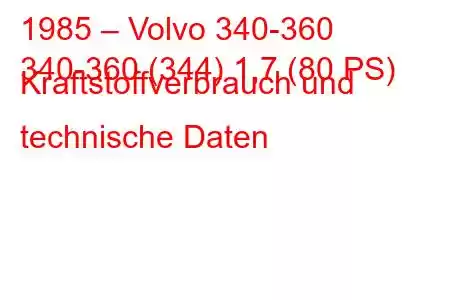 1985 – Volvo 340-360
340-360 (344) 1,7 (80 PS) Kraftstoffverbrauch und technische Daten