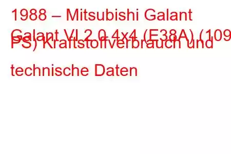 1988 – Mitsubishi Galant
Galant VI 2.0 4x4 (E38A) (109 PS) Kraftstoffverbrauch und technische Daten