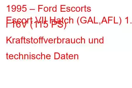 1995 – Ford Escorts
Escort VII Hatch (GAL,AFL) 1.8 i 16V (115 PS) Kraftstoffverbrauch und technische Daten