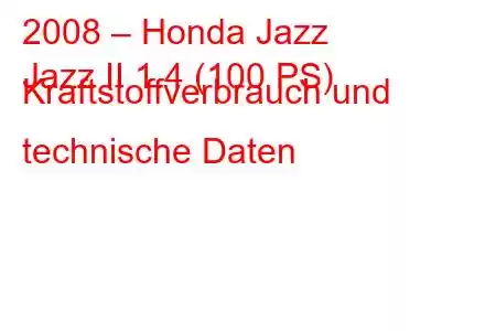 2008 – Honda Jazz
Jazz II 1.4 (100 PS) Kraftstoffverbrauch und technische Daten