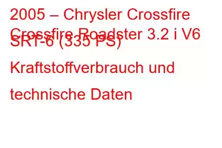 2005 – Chrysler Crossfire
Crossfire Roadster 3.2 i V6 SRT-6 (335 PS) Kraftstoffverbrauch und technische Daten