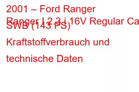 2001 – Ford Ranger
Ranger I 2.3 i 16V Regular Cab SWB (143 PS) Kraftstoffverbrauch und technische Daten