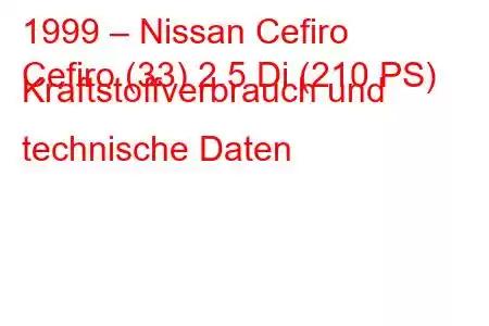 1999 – Nissan Cefiro
Cefiro (33) 2.5 Di (210 PS) Kraftstoffverbrauch und technische Daten